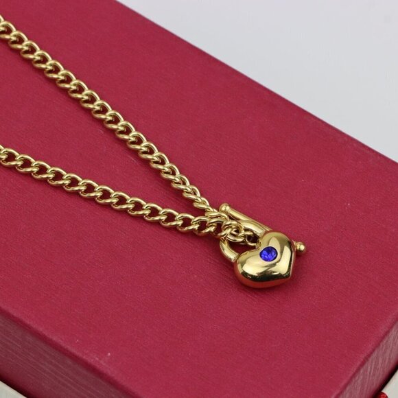 Heart Charm Gold Necklace with Blue Stone – Elegant Chain Style, XPNL0379 - Picture 5 of 13